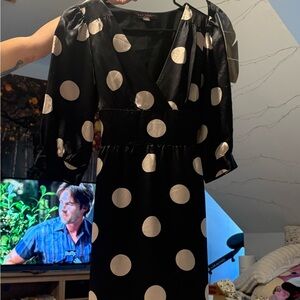 Betsey Johnson Black and White Polka Dot Long Sleeve Dress